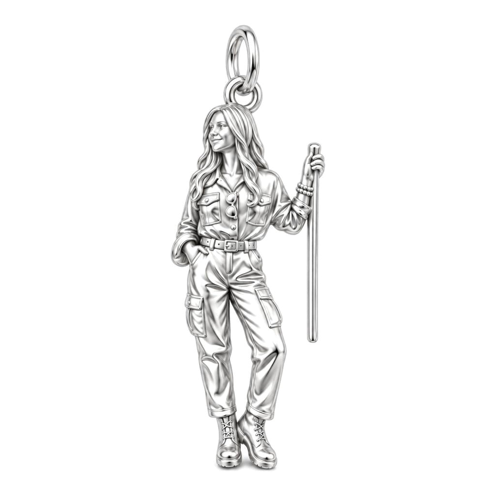 Custom Sculpted Adventurer Charm Bracelet – Personalized Gift – silver charm, front view