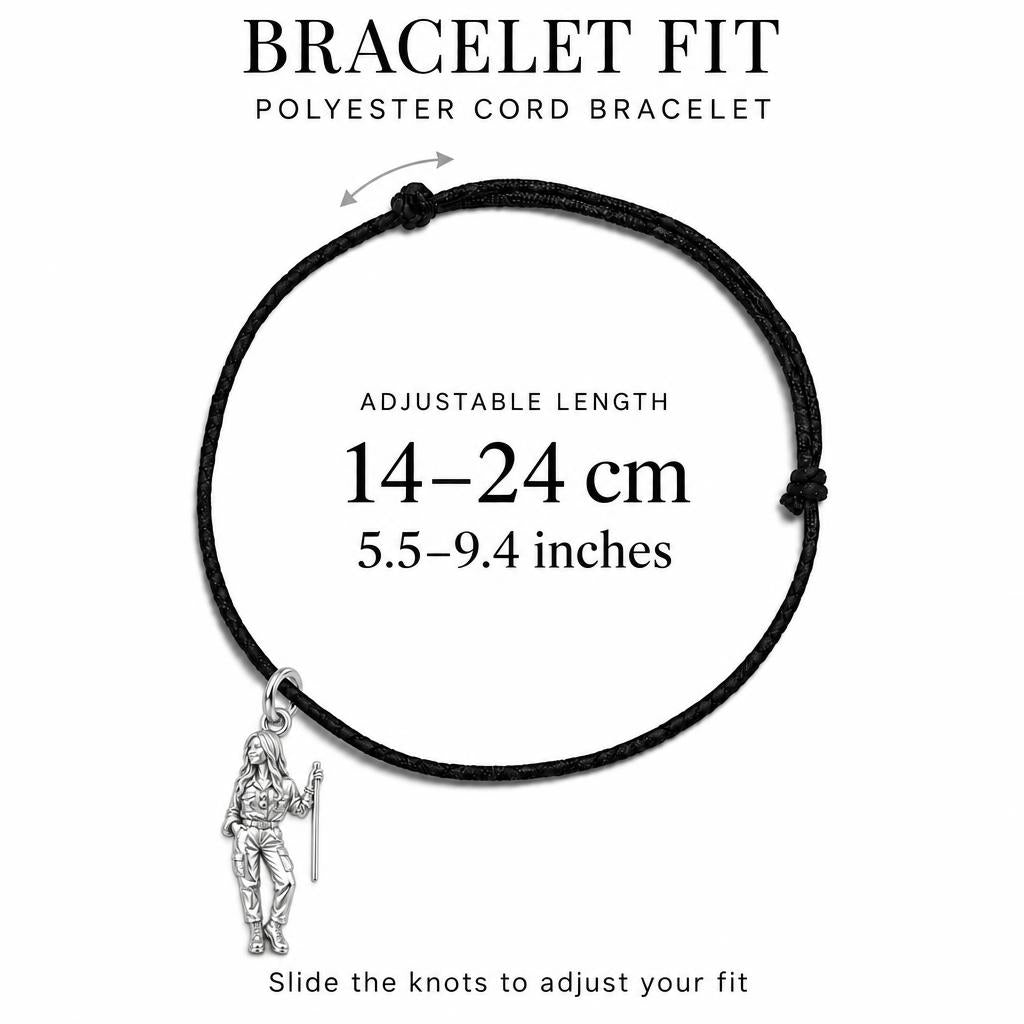 Custom Sculpted Adventurer Charm Bracelet – Personalized Gift – adjustable black cord bracelet, 14–24 cm