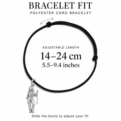 Custom Sculpted Adventurer Charm Bracelet – Personalized Gift – adjustable black cord bracelet, 14–24 cm