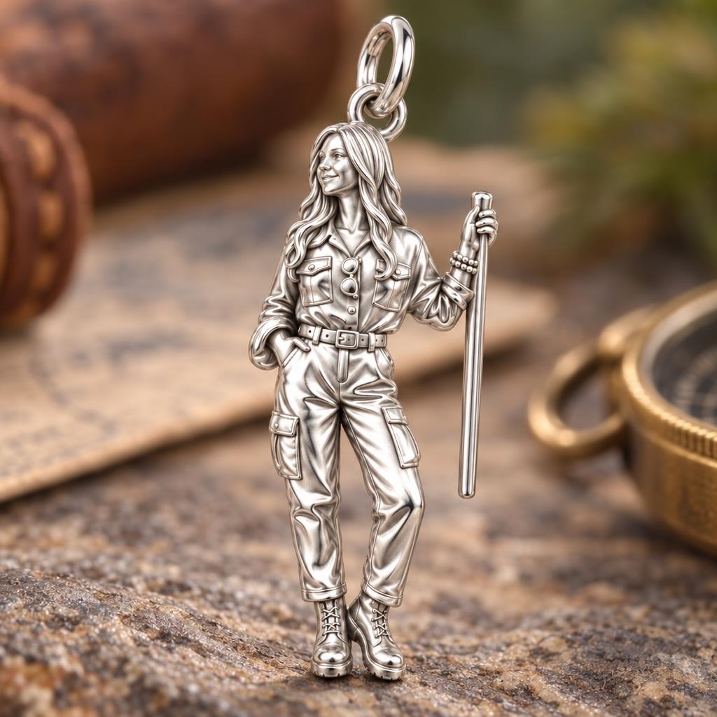 Custom Sculpted Adventurer Charm Bracelet – Personalized Gift – macro detail of the charm