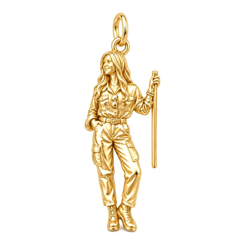 Custom Sculpted Adventurer Charm Bracelet – Personalized Gift – 18K gold charm, front view