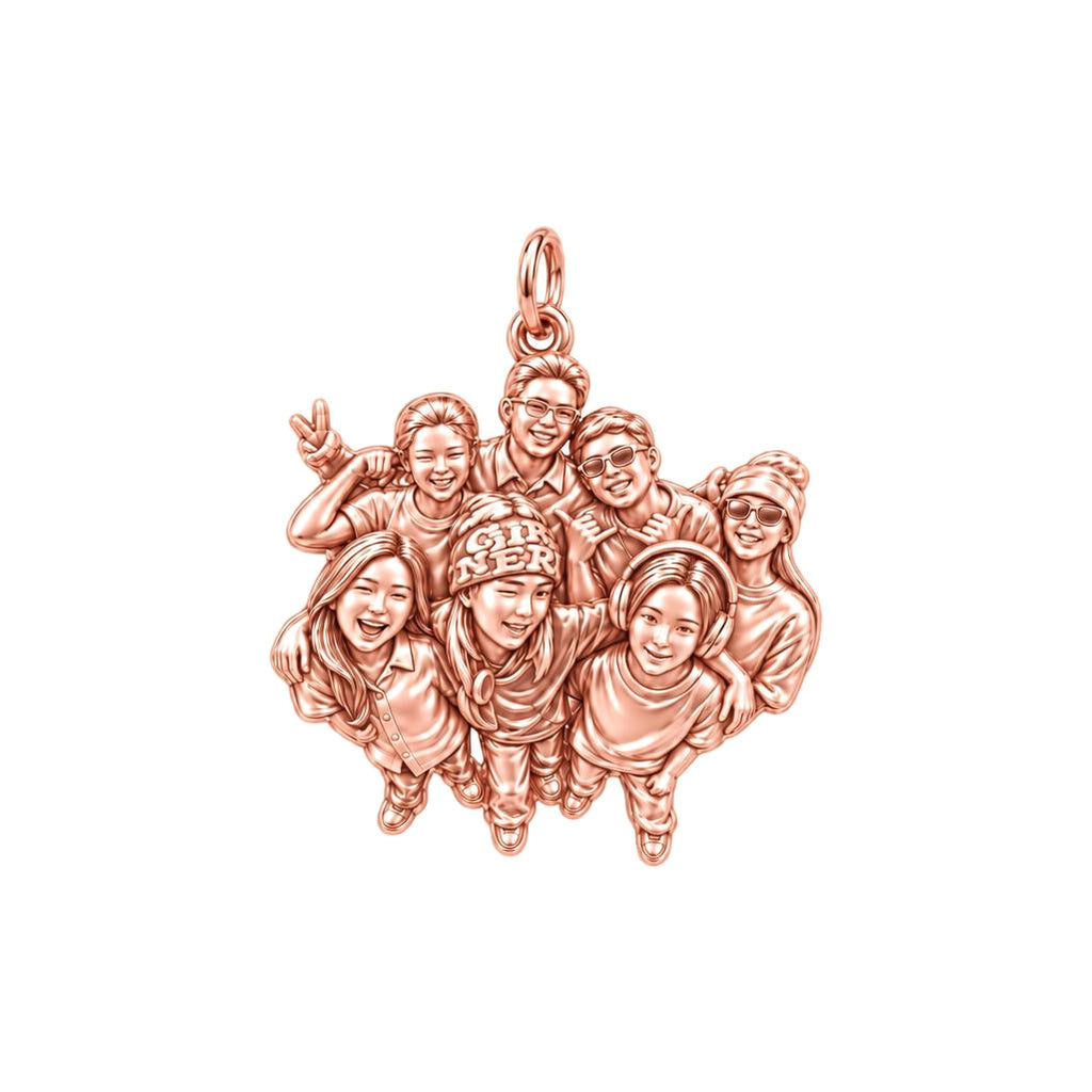 Custom Sculpted Group Portrait Charm Bracelet – Personalized Mom Gift – rose gold charm, front view