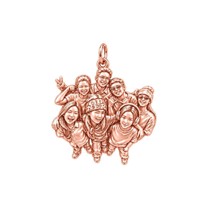 Custom Sculpted Group Portrait Charm Bracelet – Personalized Mom Gift – rose gold charm, front view