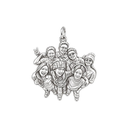 Custom Sculpted Group Portrait Charm Bracelet – Personalized Mom Gift – silver charm, front view