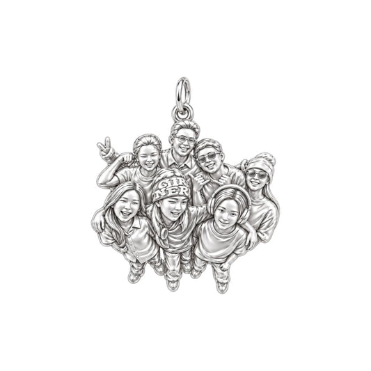 Custom Sculpted Group Portrait Charm Bracelet – Personalized Mom Gift – silver charm, front view