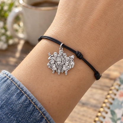Custom Sculpted Group Portrait Charm Bracelet – Personalized Mom Gift – worn on the wrist on a black cord bracelet