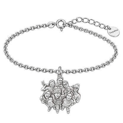 Custom Sculpted Group Portrait Charm Bracelet Set – silver, front view
