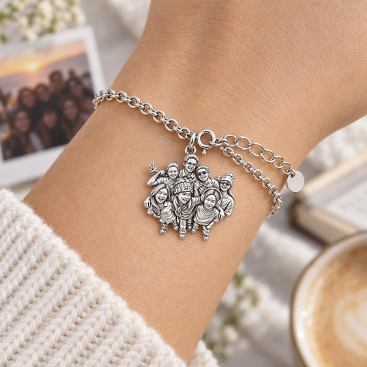 Custom Sculpted Group Portrait Charm Bracelet Set – worn / in use