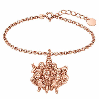 Custom Sculpted Group Portrait Charm Bracelet Set – rose gold, front view
