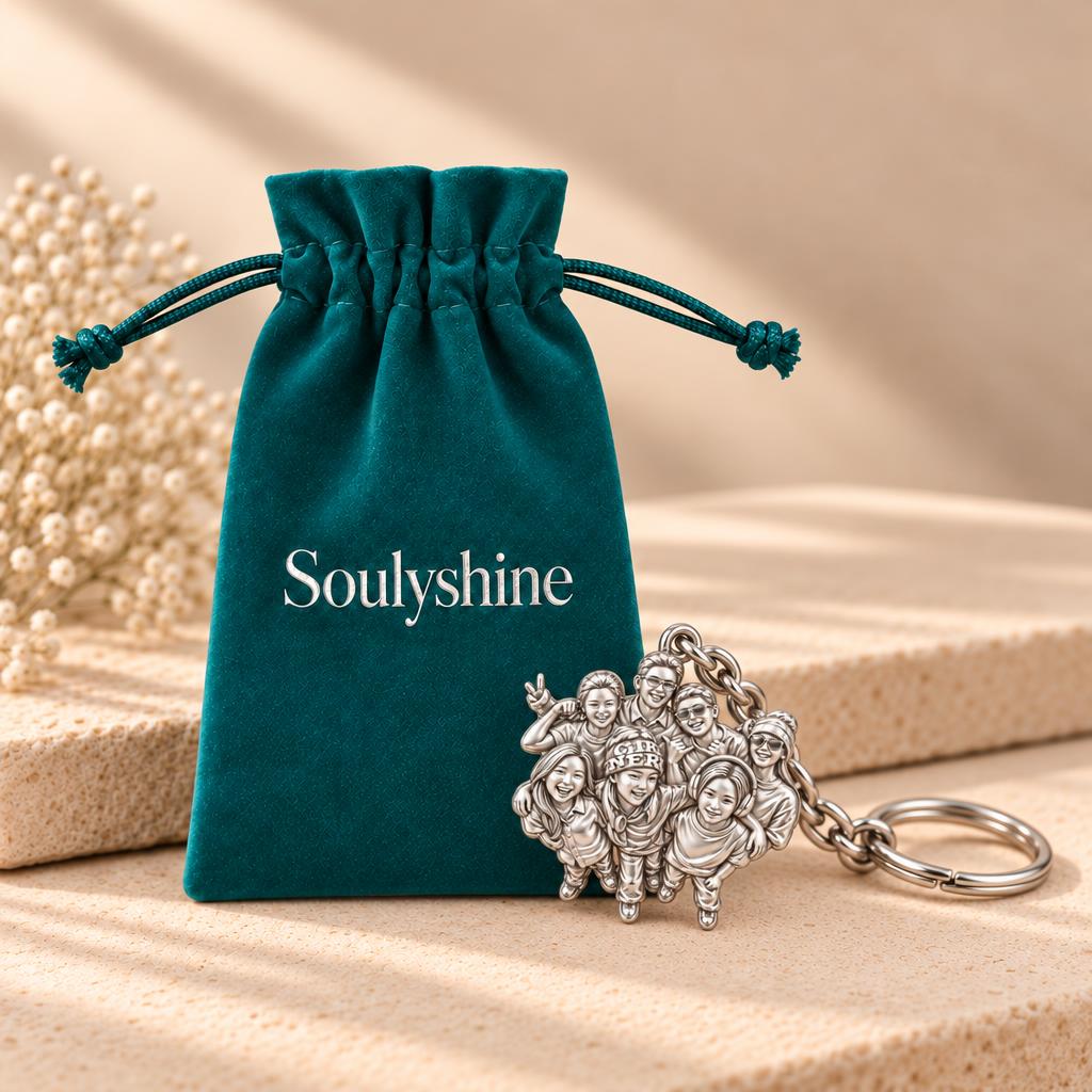 Custom Sculpted Group Portrait Charm Keychain – Soulyshine velvet gift pouch