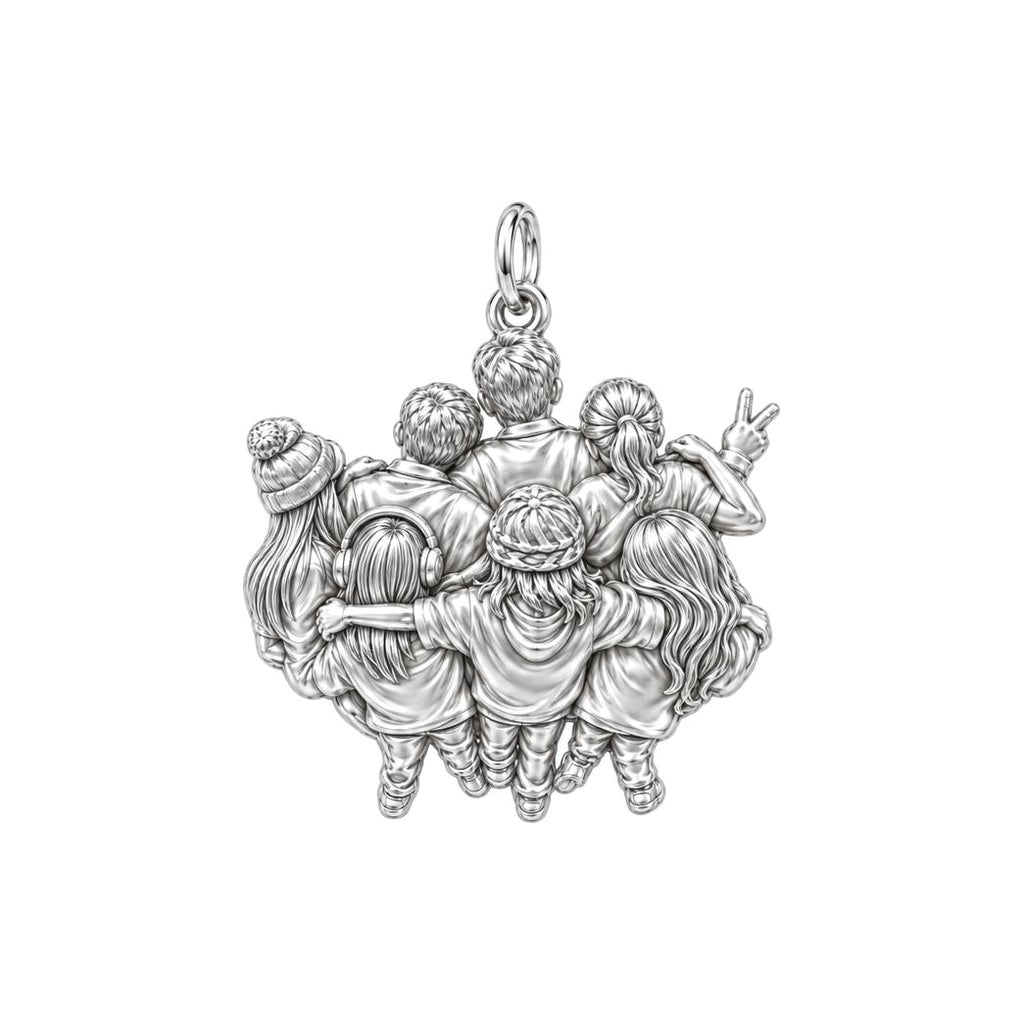 Custom Sculpted Group Portrait Charm Necklace Set – back of the charm, engraving area