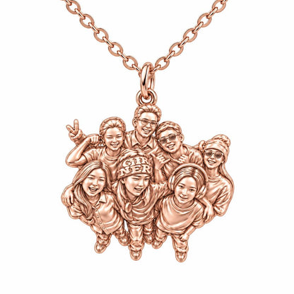 Custom Sculpted Group Portrait Charm Necklace Set – rose gold, front view