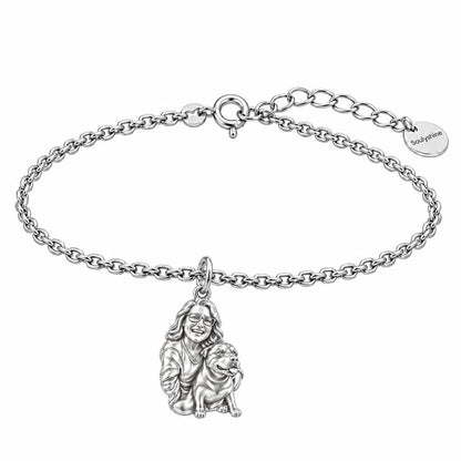 Custom Sculpted Pet Portrait Charm Bracelet Set – silver, front view