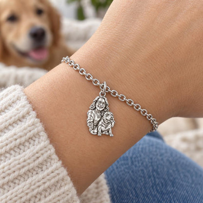 Custom Sculpted Pet Portrait Charm Bracelet Set – worn / in use