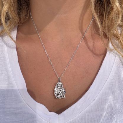 Custom Sculpted Pet Portrait Charm Necklace Set – worn / in use