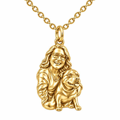 Custom Sculpted Pet Portrait Charm Necklace Set – 18K gold, front view