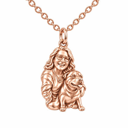 Custom Sculpted Pet Portrait Charm Necklace Set – rose gold, front view