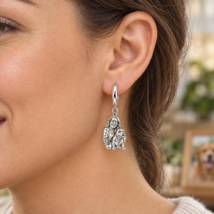 Custom Sculpted Pet Portrait Huggie Charm Earrings – worn / in use