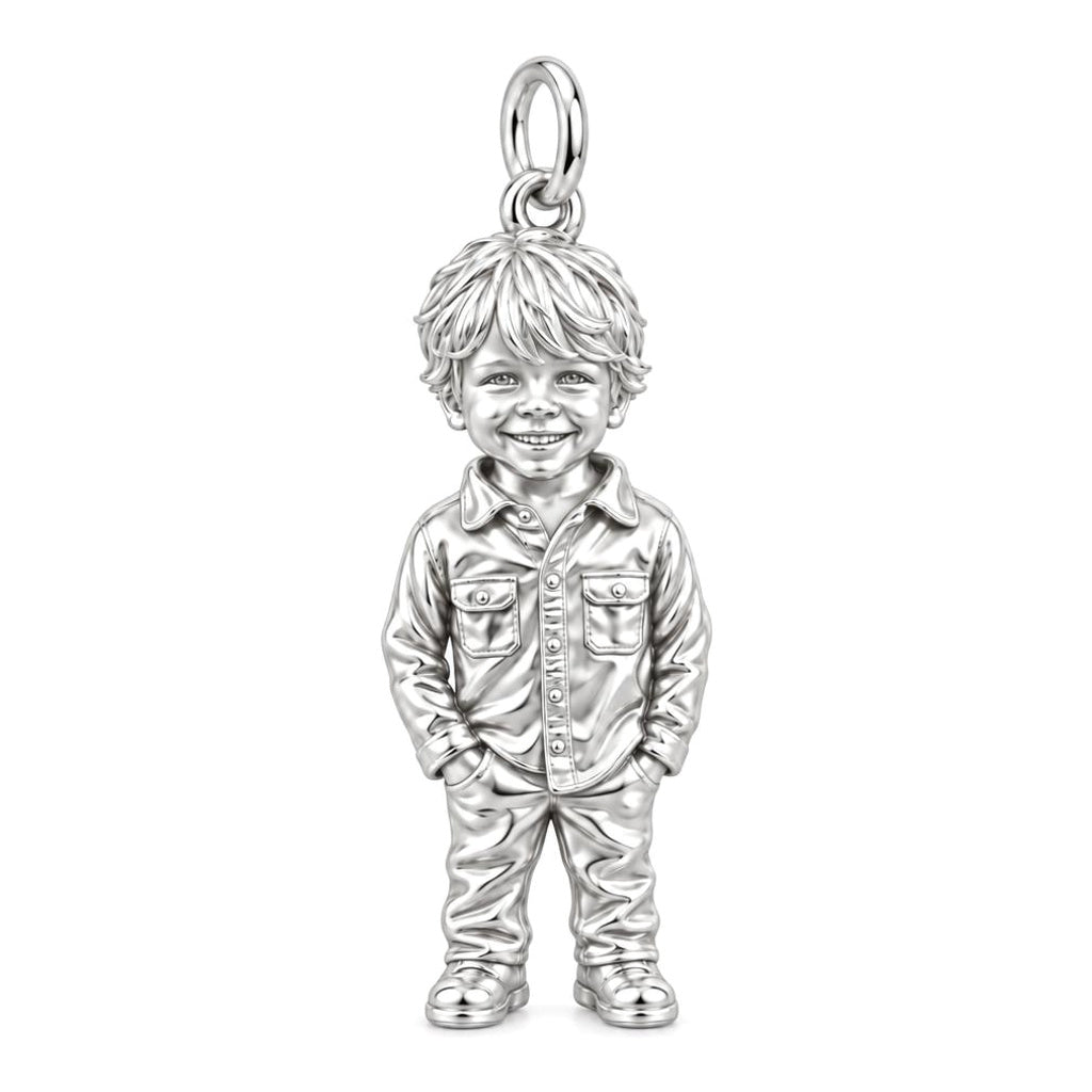 Custom Sculpted Portrait Charm Bracelet – Personalized Mom Gift – silver charm, front view