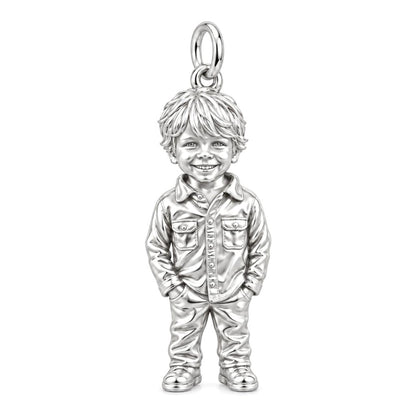 Custom Sculpted Portrait Charm Bracelet – Personalized Mom Gift – silver charm, front view
