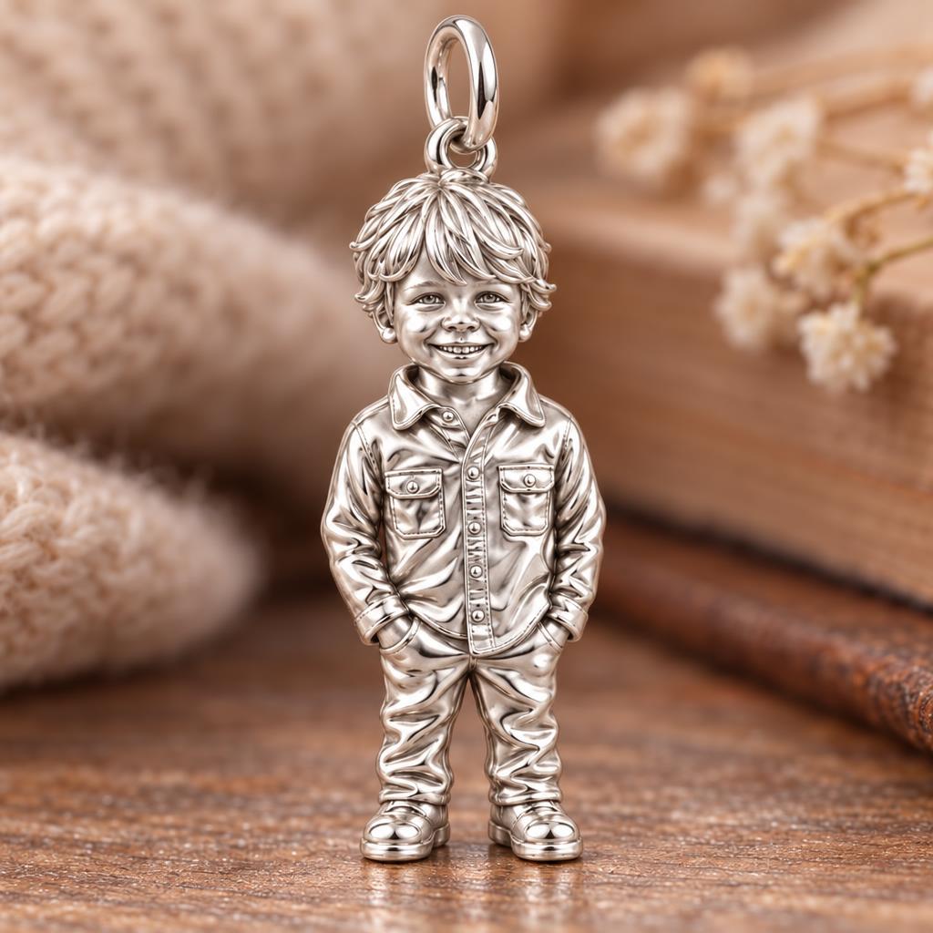 Custom Sculpted Portrait Charm Bracelet – Personalized Mom Gift – macro detail of the charm