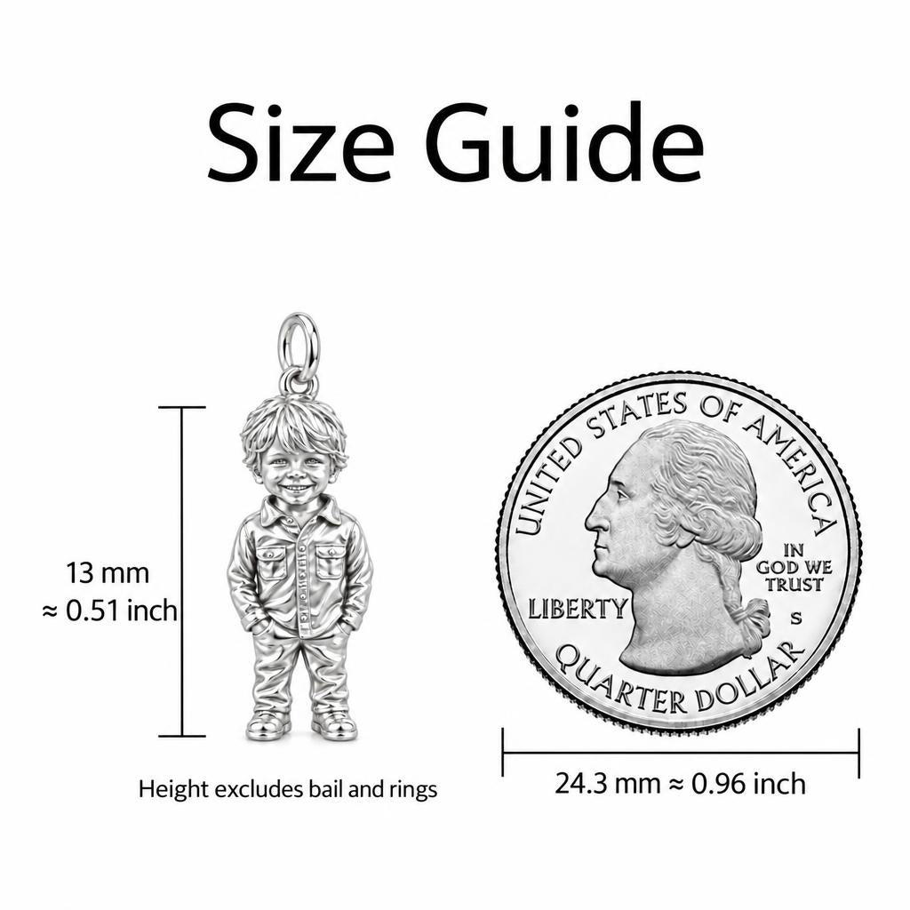 Custom Sculpted Portrait Charm Bracelet – Personalized Mom Gift – size guide, 13 mm charm next to a quarter