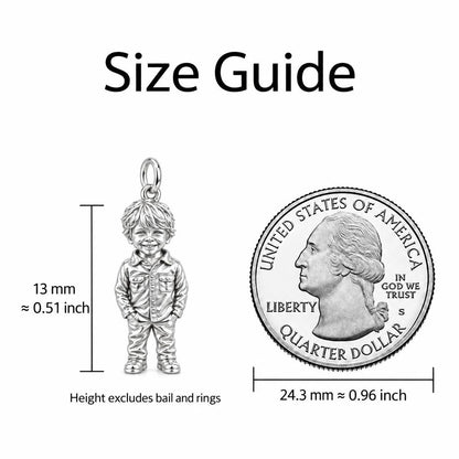 Custom Sculpted Portrait Charm Bracelet – Personalized Mom Gift – size guide, 13 mm charm next to a quarter