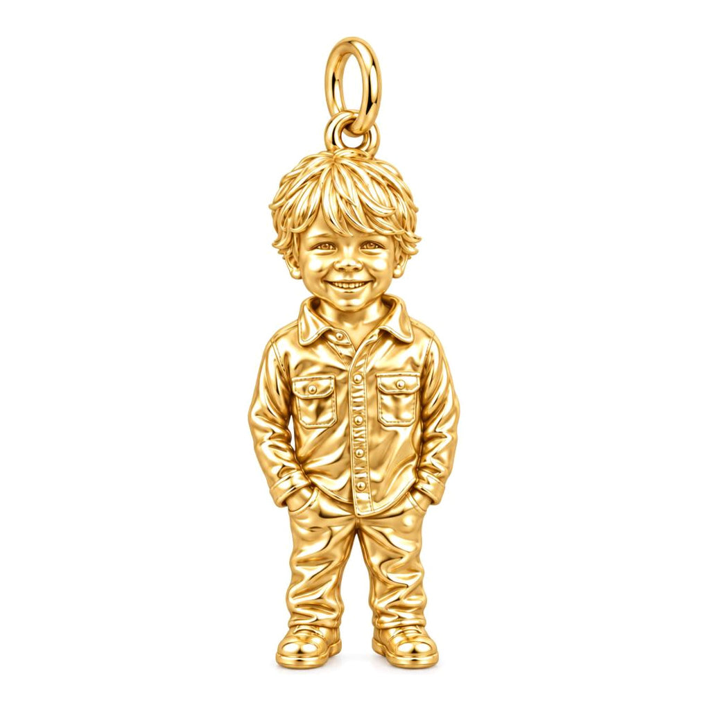 Custom Sculpted Portrait Charm Bracelet – Personalized Mom Gift – 18K gold charm, front view