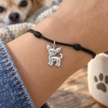Custom Sculpted Soulmate Charm Bracelet – Personalized Dog Mom Gift – worn on the wrist on a black cord bracelet