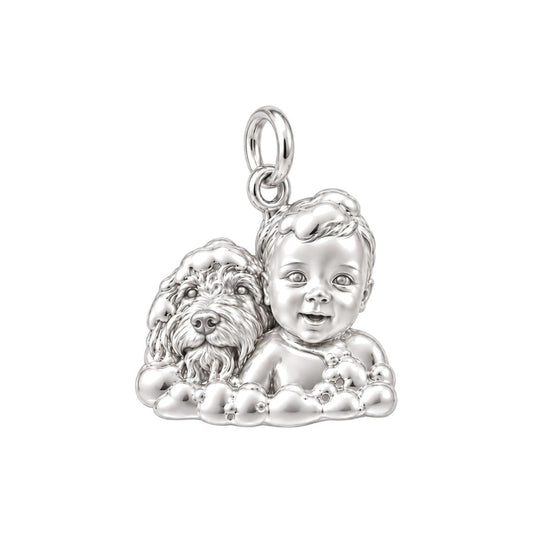 Cute Little Partners Baby & Puppy Charm Bracelet – Personalized Mom Gift – silver charm, front view