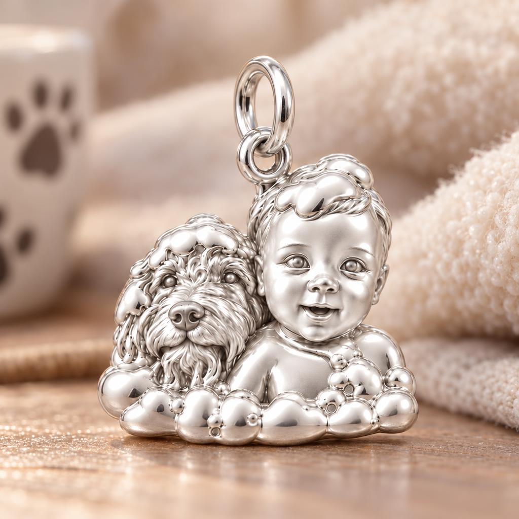 Cute Little Partners Baby & Puppy Charm Bracelet – Personalized Mom Gift – macro detail of the charm