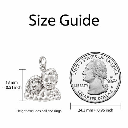 Cute Little Partners Baby & Puppy Charm Bracelet – Personalized Mom Gift – size guide, 13 mm charm next to a quarter