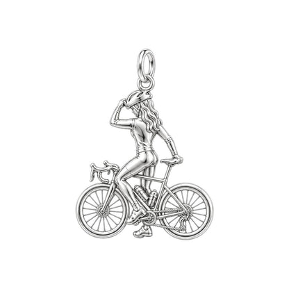 Cyclist in Motion Charm Bracelet – Personalized Athlete Gift – back of the charm, engraving area