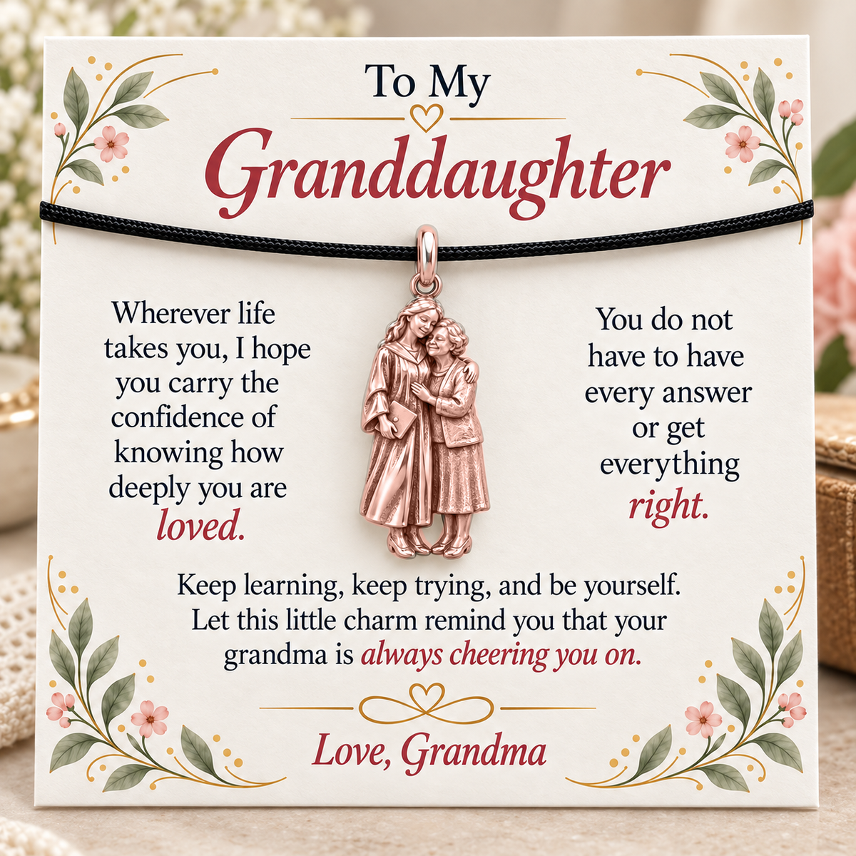 Grandma's Graduation Embrace Charm: Loved Through Every Chapter — Main image, rose gold finish