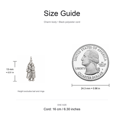 Grandma's Graduation Embrace Charm: Loved Through Every Chapter — Size guide, 13 mm body and 16 cm cord