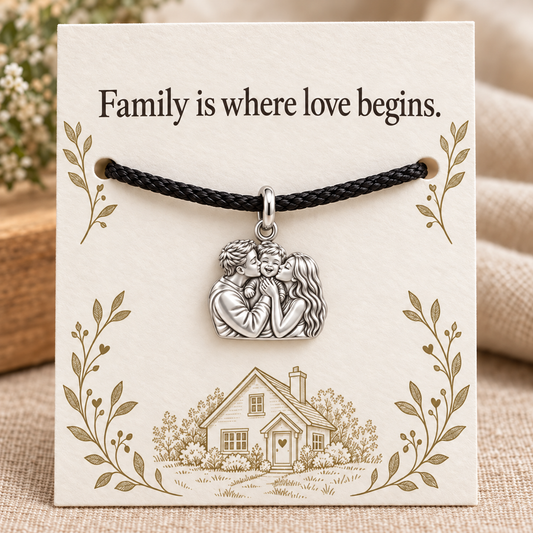 Family Is Where Love Begins Charm and Polyester Cord Bracelet Gift