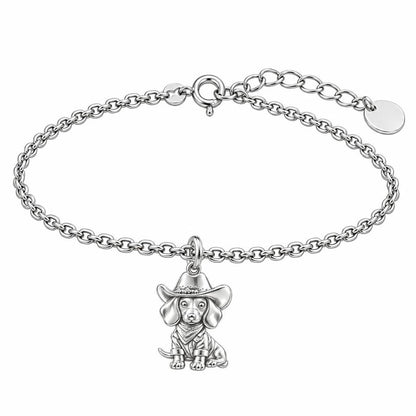 Dachshund Cowboy Charm Bracelet Set – silver, front view