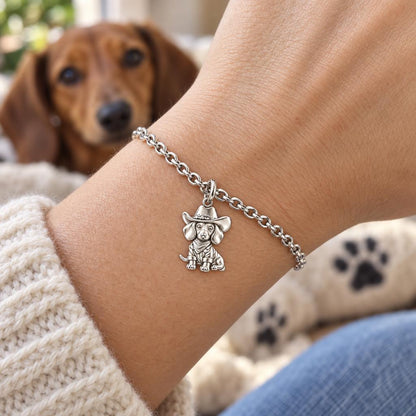 Dachshund Cowboy Charm Bracelet Set – worn / in use