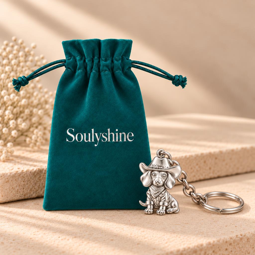 Dachshund Cowboy Charm Keychain – Soulyshine velvet gift pouch
