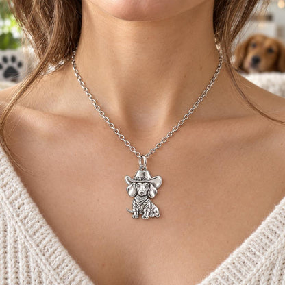 Dachshund Cowboy Charm Necklace Set – worn / in use