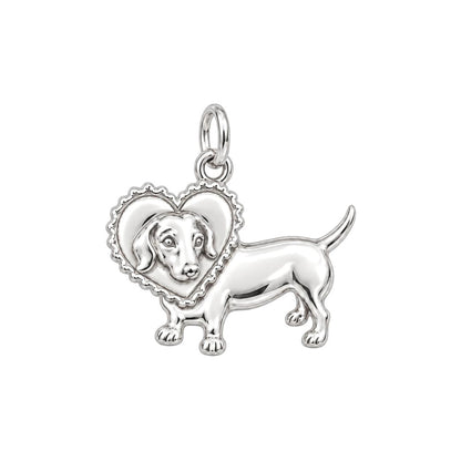 Dachshund Heart Scallop Charm Bracelet – silver charm, front view