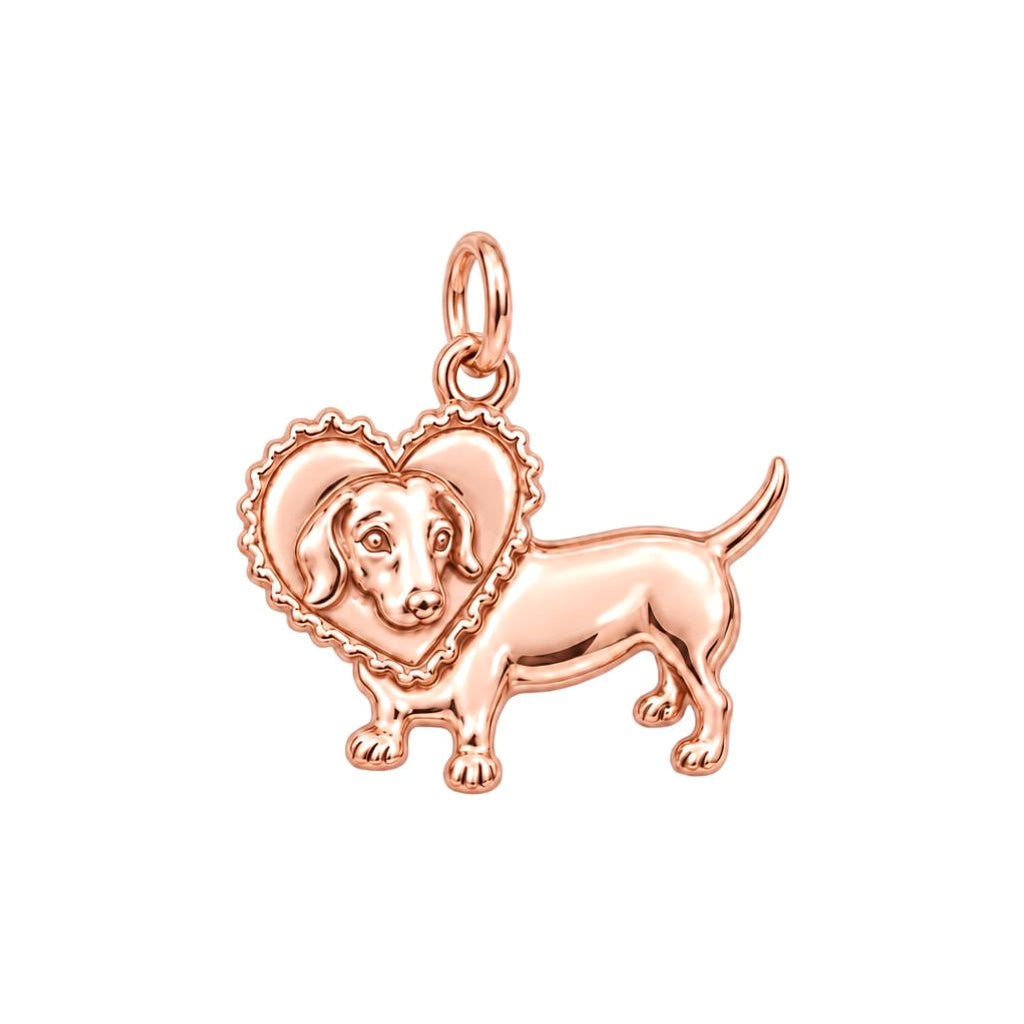Dachshund Heart Scallop Charm Bracelet – rose gold charm, front view