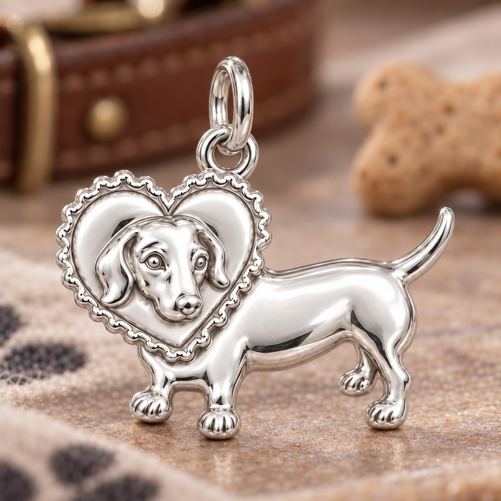 Dachshund Heart Scallop Charm Bracelet – macro detail of the charm