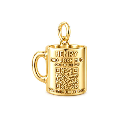 Dad Joke Mug Charm Bracelet – Personalized Dad Gift – 18K gold plated 3 cm charm, front view