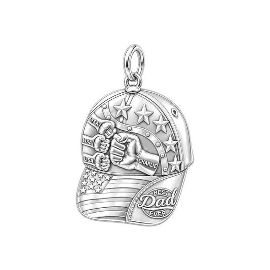 Dad's Team Baseball Cap Charm Bracelet – Personalized Dad Gift – silver plated 3 cm charm, front view