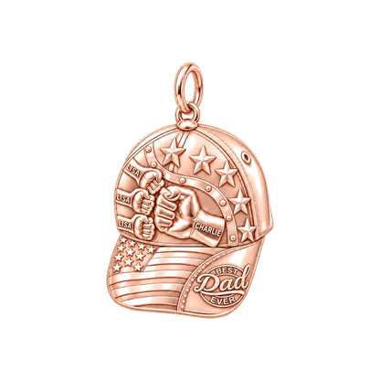 Dad's Team Baseball Cap Charm Bracelet – Personalized Dad Gift – rose gold 3 cm charm, front view