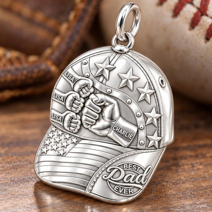 Dad's Team Baseball Cap Charm Bracelet – Personalized Dad Gift – macro detail of the charm