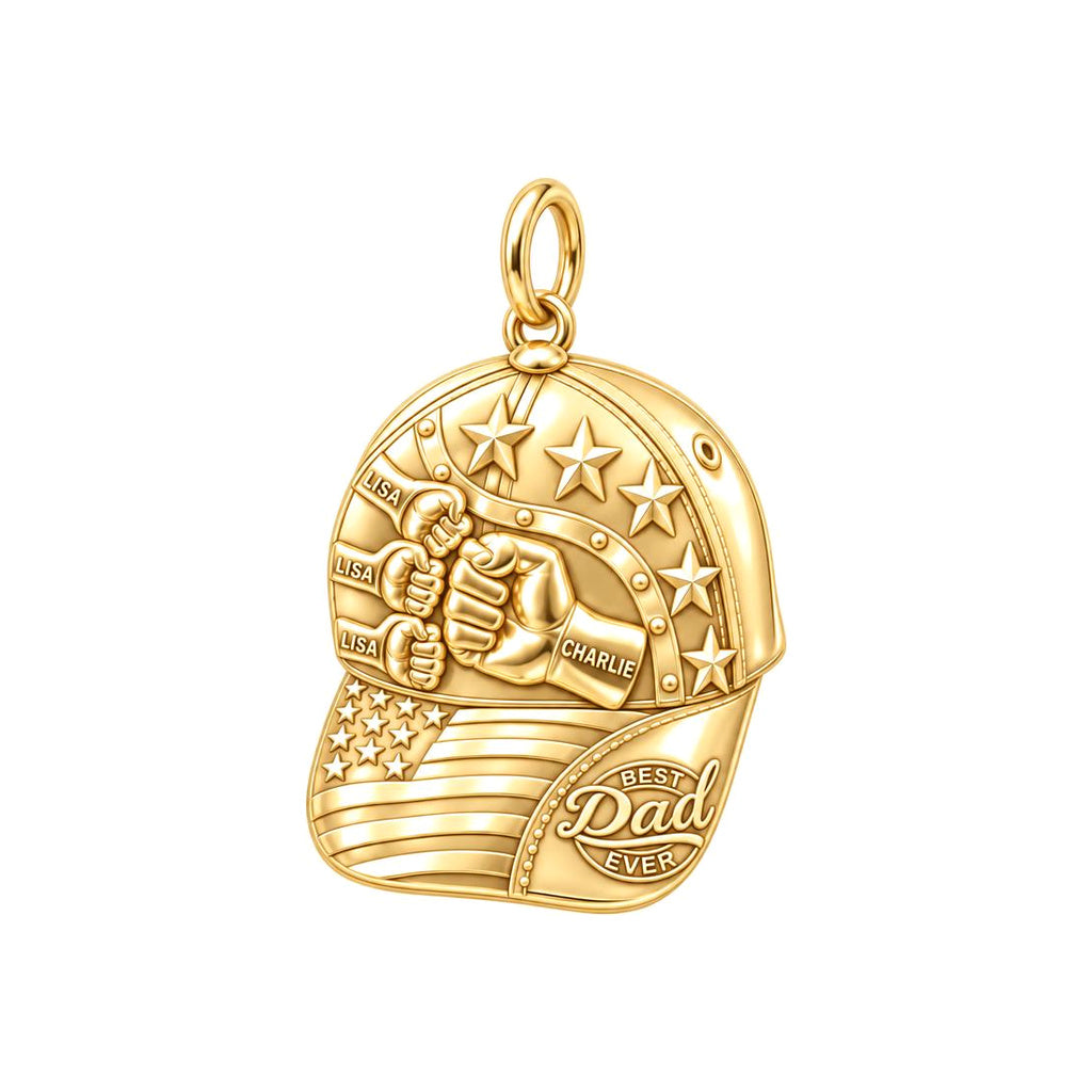 Dad's Team Baseball Cap Charm Bracelet – Personalized Dad Gift – 18K gold plated 3 cm charm, front view
