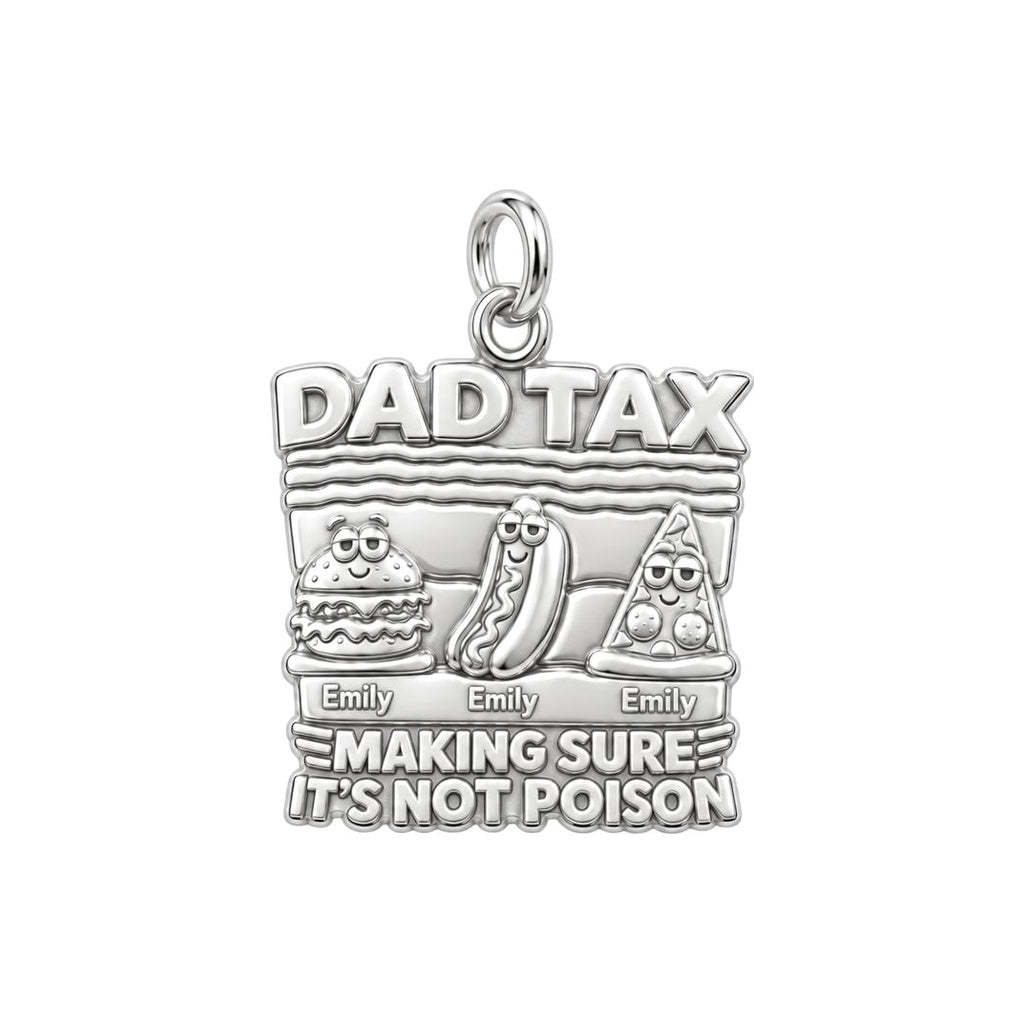 Dad Tax Funny Food Charm Bracelet – Personalized Dad Gift – silver plated 3 cm charm, front view