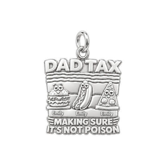 Dad Tax Funny Food Charm Bracelet – Personalized Dad Gift – silver plated 3 cm charm, front view
